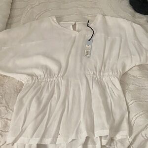 Prologue White Short-Sleeve Gathered-Waist Tunic